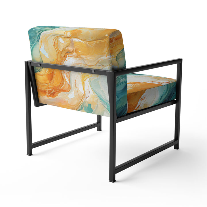 Yellow Teal Abstract Fractal Infinite Ripples - Modern Arm Chair