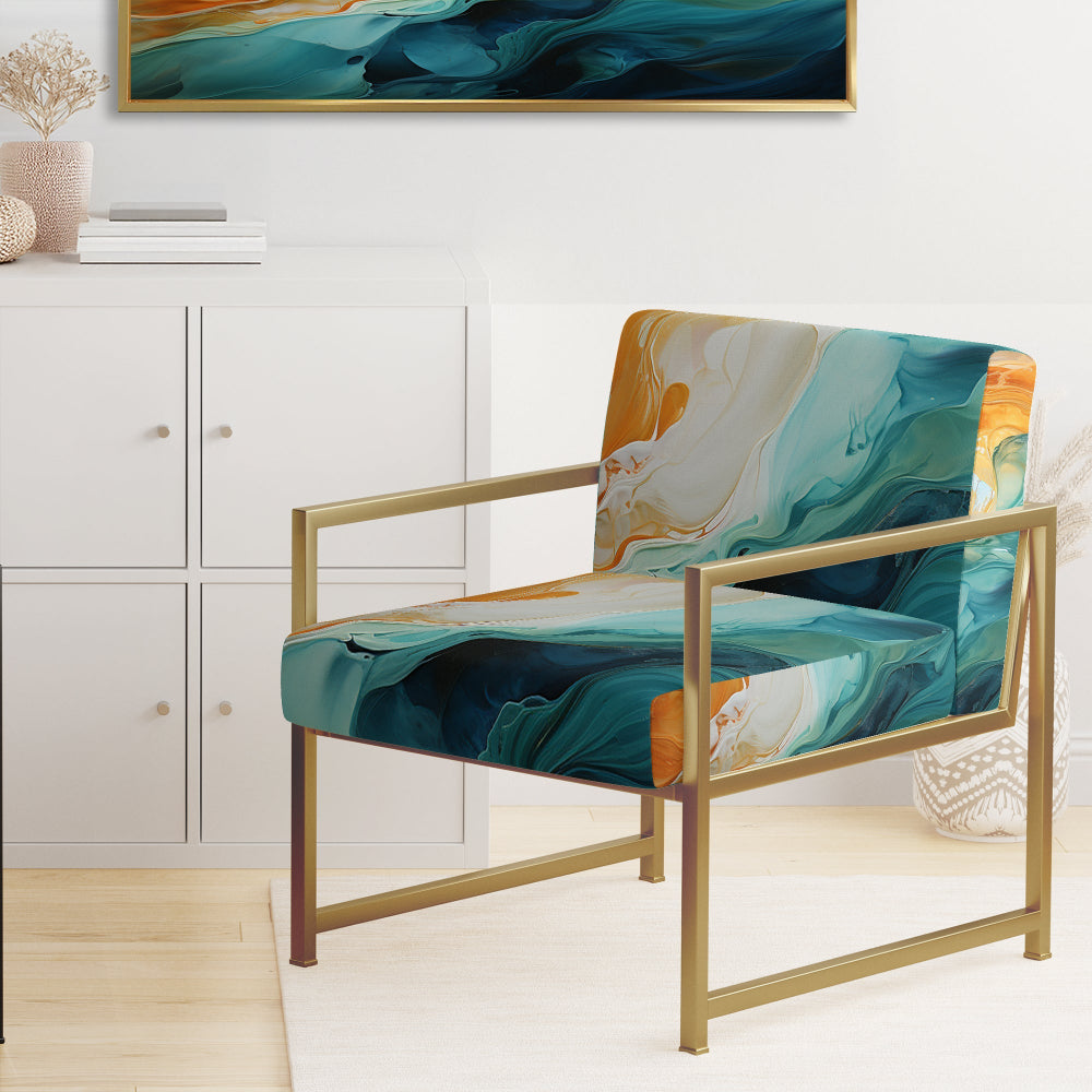 Yellow Teal Abstract Fractal Infinite Ripples - Modern Arm Chair