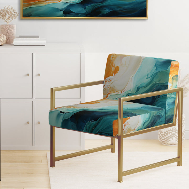 Yellow Teal Abstract Fractal Infinite Ripples - Modern Arm Chair