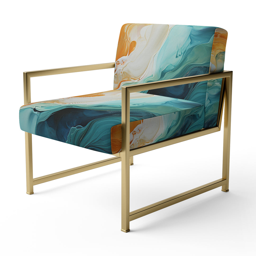 Yellow Teal Abstract Fractal Infinite Ripples - Modern Arm Chair