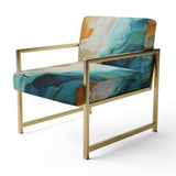 Yellow Teal Abstract Fractal Infinite Ripples - Modern Arm Chair