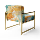 Yellow Teal Abstract Fractal Infinite Ripples - Modern Arm Chair