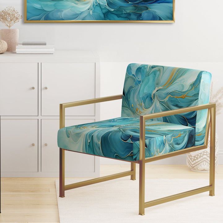 Harmony of A Blue and Gold Swirl - Modern Arm Chair