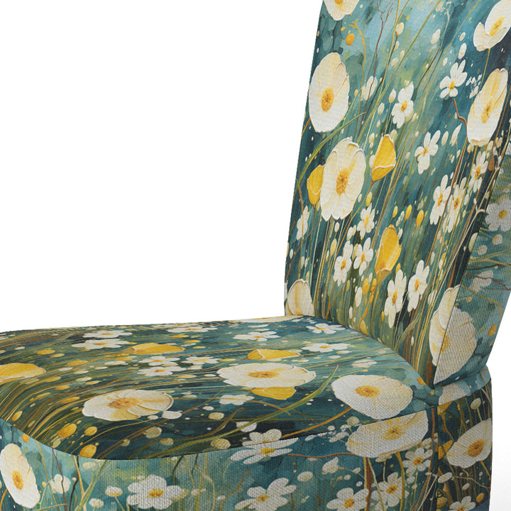 Teal White Buttercups Buttercup Meadow - Traditional Accent Side Chair