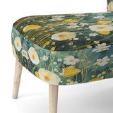 Teal White Buttercups Buttercup Meadow - Traditional Accent Side Chair