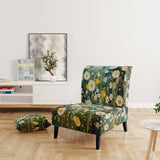 Teal White Buttercups Buttercup Meadow - Traditional Accent Side Chair