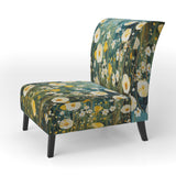 Teal White Buttercups Buttercup Meadow - Traditional Accent Side Chair