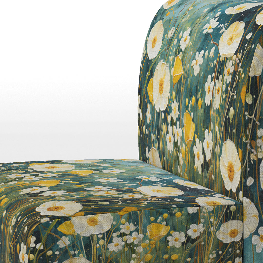 Teal White Buttercups Buttercup Meadow - Traditional Accent Side Chair