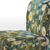 Teal White Buttercups Buttercup Meadow - Traditional Accent Side Chair