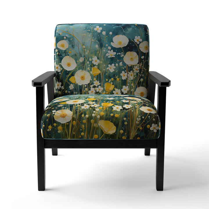 Teal White Buttercups Buttercup Meadow - Traditional Accent Side Chair