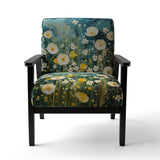 Teal White Buttercups Buttercup Meadow - Traditional Accent Side Chair