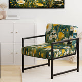 Teal White Buttercups Buttercup Meadow - Traditional Accent Side Chair