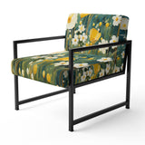 Teal White Buttercups Buttercup Meadow - Traditional Accent Side Chair