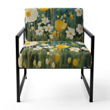Teal White Buttercups Buttercup Meadow - Traditional Accent Side Chair