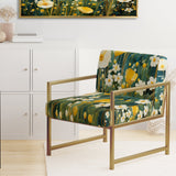 Teal White Buttercups Buttercup Meadow - Traditional Accent Side Chair
