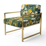 Teal White Buttercups Buttercup Meadow - Traditional Accent Side Chair