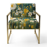 Teal White Buttercups Buttercup Meadow - Traditional Accent Side Chair