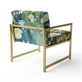 Teal White Buttercups Buttercup Meadow - Traditional Accent Side Chair