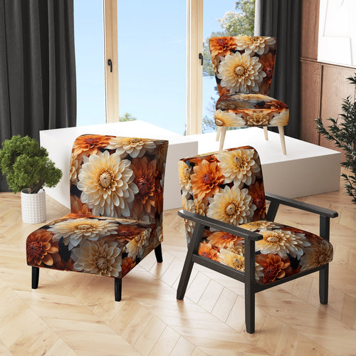 Coral Orange Charming Chrysanthemums - Traditional Accent Slipper Chair