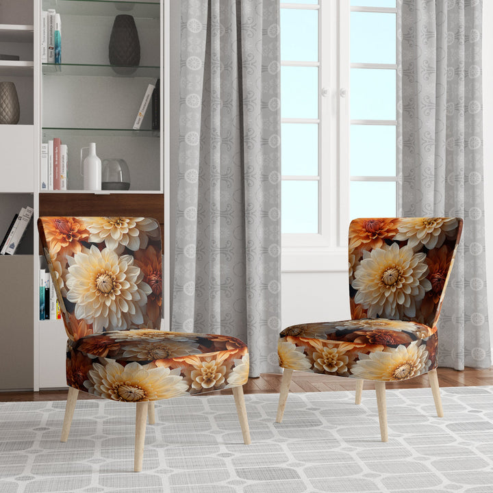 Coral Orange Charming Chrysanthemums - Traditional Accent Slipper Chair