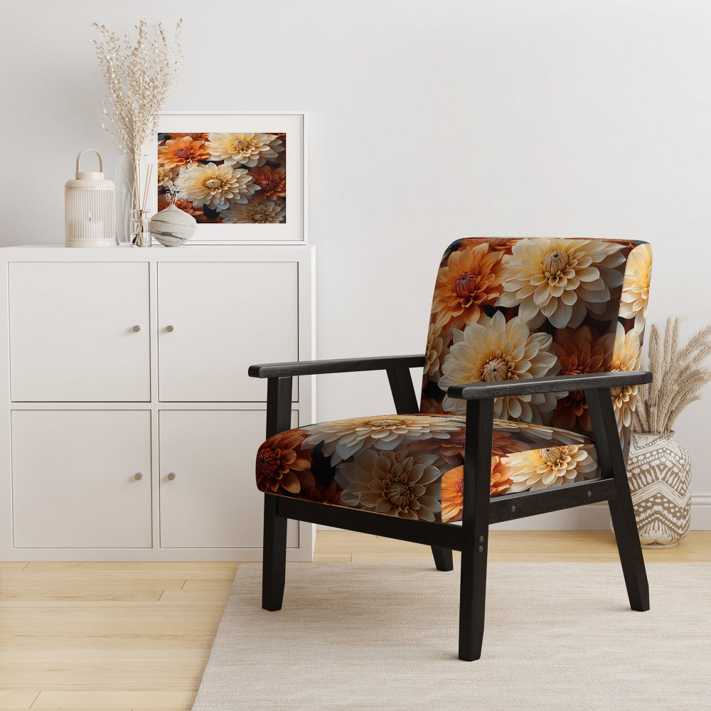Coral Orange Charming Chrysanthemums - Traditional Accent Slipper Chair