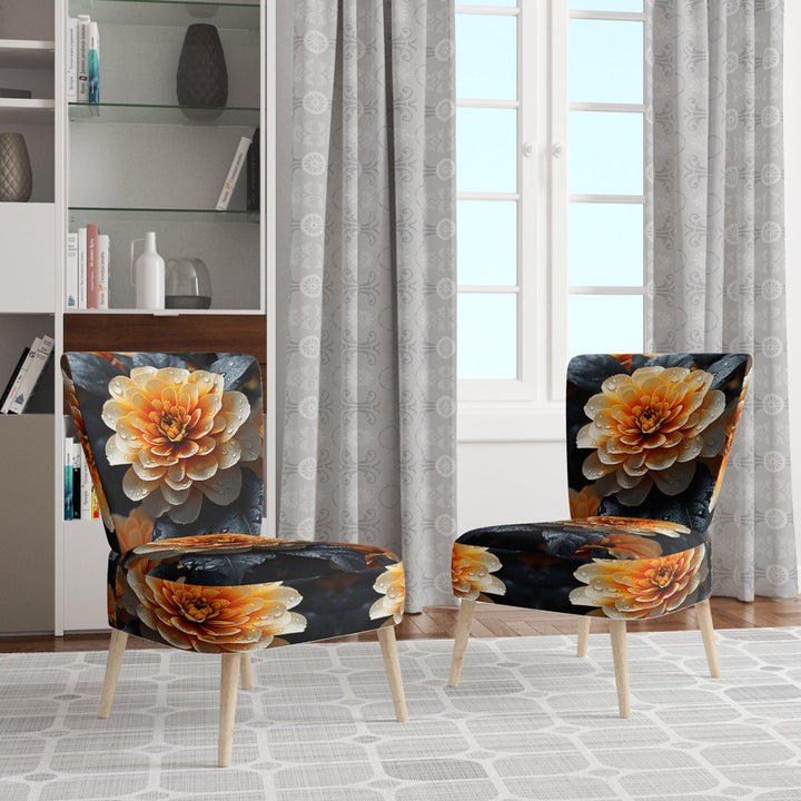 Coral Flower Field Golden Marigolds - Traditional Accent Slipper Chair