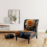 Coral Flower Field Golden Marigolds - Traditional Accent Slipper Chair
