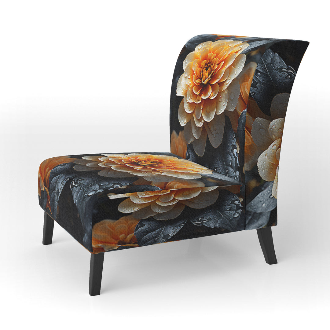 Coral Flower Field Golden Marigolds - Traditional Accent Slipper Chair