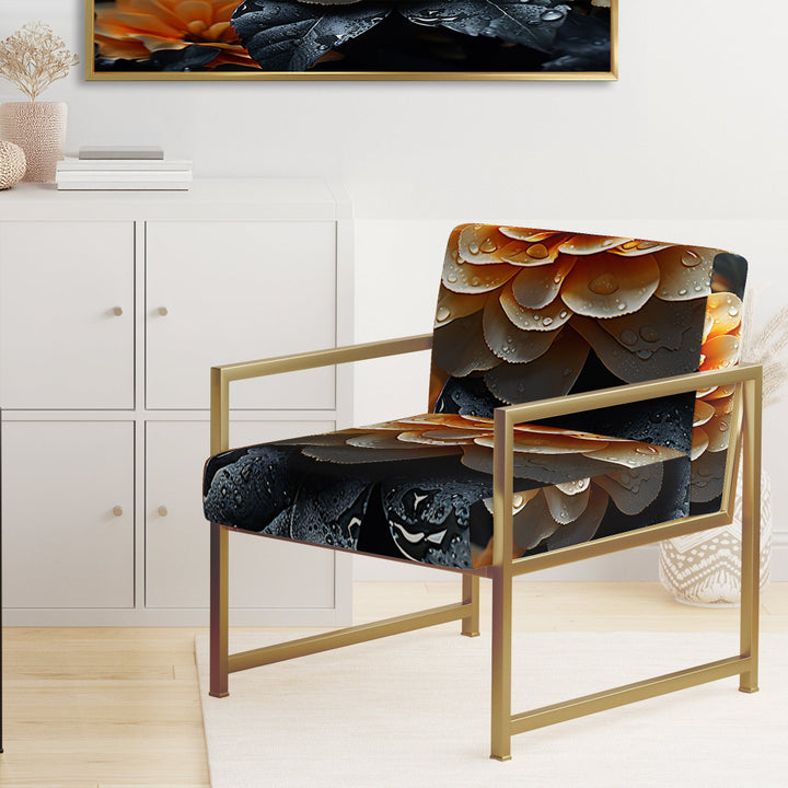 Coral Flower Field Golden Marigolds - Traditional Accent Slipper Chair