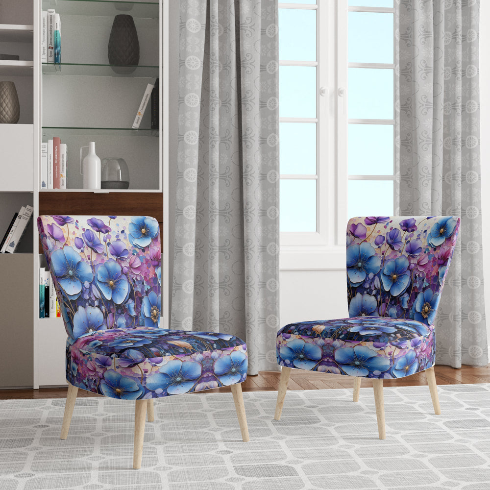 Blue Purple Pansies Field Pointillism Dot - Traditional Arm Chair