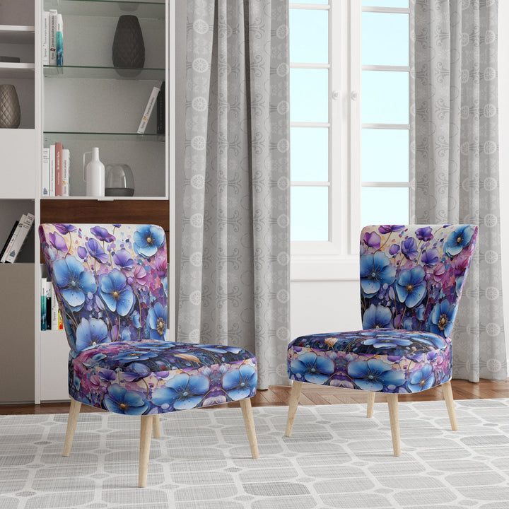 Blue Purple Pansies Field Pointillism Dot - Traditional Arm Chair