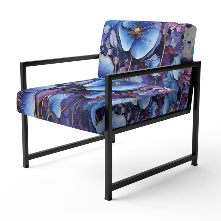Blue Purple Pansies Field Pointillism Dot - Traditional Arm Chair