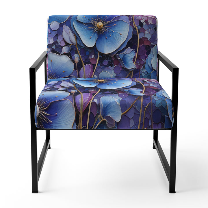 Blue Purple Pansies Field Pointillism Dot - Traditional Arm Chair