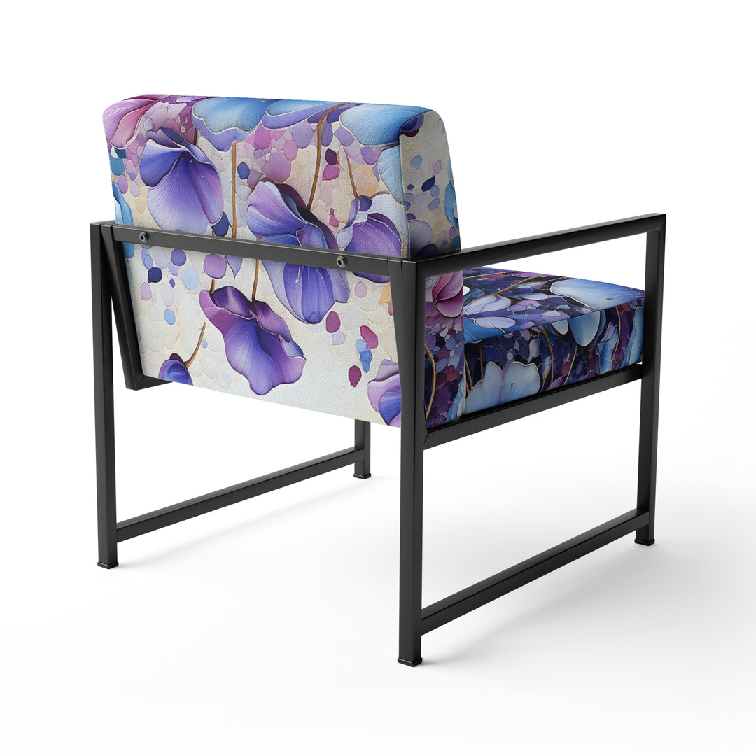 Blue Purple Pansies Field Pointillism Dot - Traditional Arm Chair