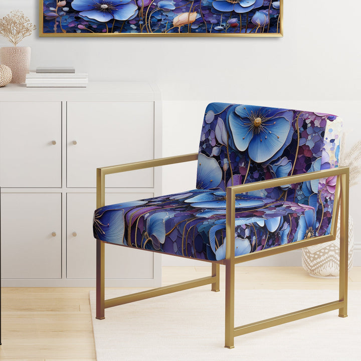 Blue Purple Pansies Field Pointillism Dot - Traditional Arm Chair