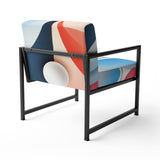 Abstract Botanical Minimalism Retro Blue And Red - Modern Arm Chair