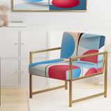 Abstract Botanical Minimalism Retro Blue And Red - Modern Arm Chair