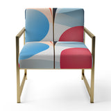 Abstract Botanical Minimalism Retro Blue And Red - Modern Arm Chair
