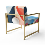 Abstract Botanical Minimalism Retro Blue And Red - Modern Arm Chair