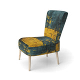 Ukraine Revisted Distressed Yellow On Teal - Modern Accent Slipper Chair