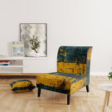 Ukraine Revisted Distressed Yellow On Teal - Modern Accent Slipper Chair