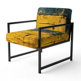 Ukraine Revisted Distressed Yellow On Teal - Modern Accent Slipper Chair