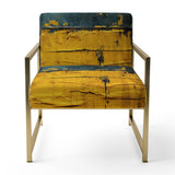 Ukraine Revisted Distressed Yellow On Teal - Modern Accent Slipper Chair
