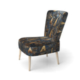 Cityscape With Castle In Vintage Gold And Blue - Modern Accent Side Chair