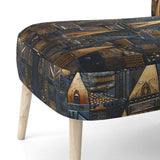 Cityscape With Castle In Vintage Gold And Blue - Modern Accent Side Chair