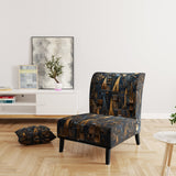 Cityscape With Castle In Vintage Gold And Blue - Modern Accent Side Chair