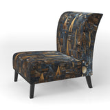 Cityscape With Castle In Vintage Gold And Blue - Modern Accent Side Chair