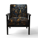 Cityscape With Castle In Vintage Gold And Blue - Modern Accent Side Chair