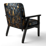 Cityscape With Castle In Vintage Gold And Blue - Modern Accent Side Chair
