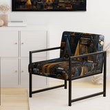 Cityscape With Castle In Vintage Gold And Blue - Modern Accent Side Chair